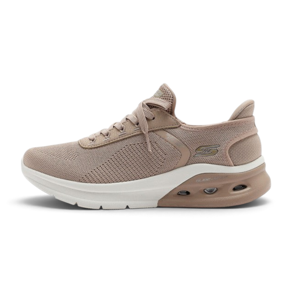 FRG Skechers BOBS ARC WAVES 2.0 tan slip-on sneakers with breathable mesh upper and responsive white cushioned sole