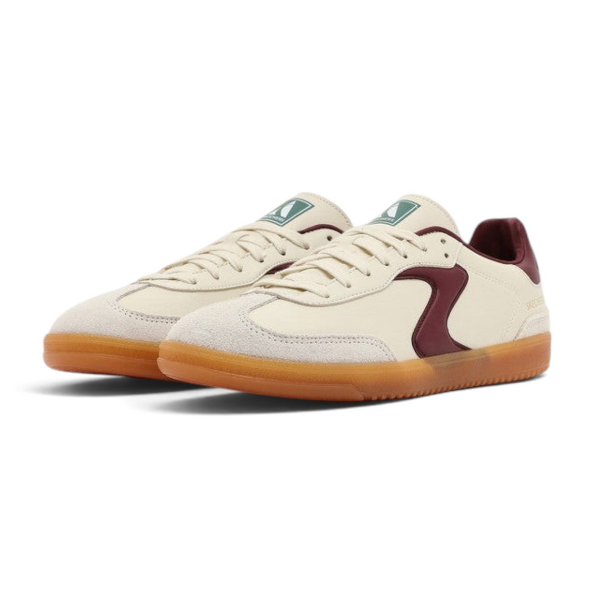 FRG Skechers Hotshot court sneakers in natural cream and burgundy with suede overlays and a gum rubber sole