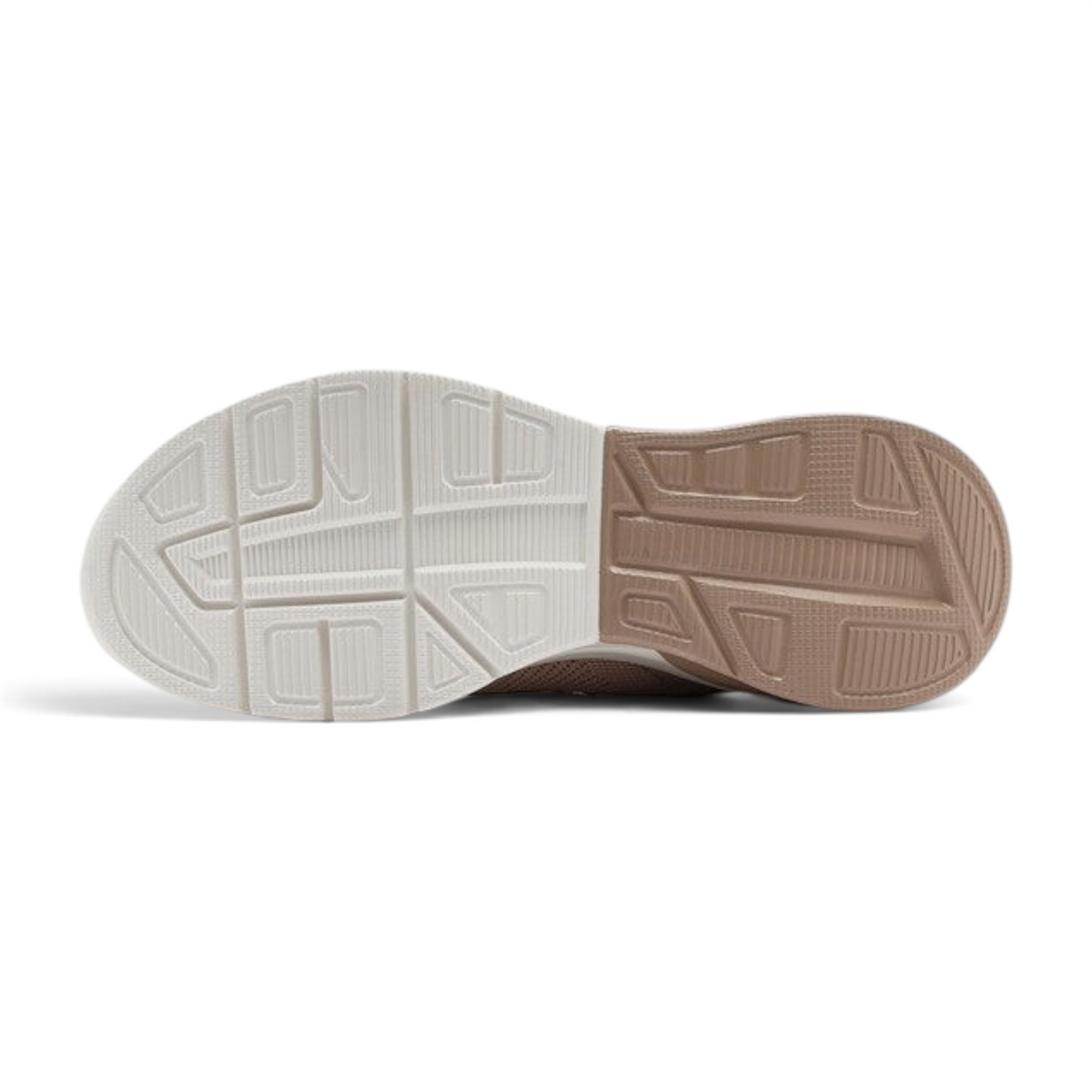 FRG Skechers BOBS ARC WAVES 2.0 tan slip-on sneaker outsole showing white and tan tread pattern