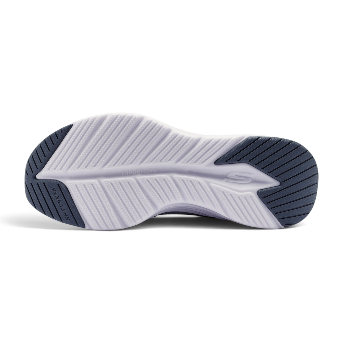 FRG Skechers Vapor Foam Newmatic sneaker outsole in white and dark grey with textured traction pattern
