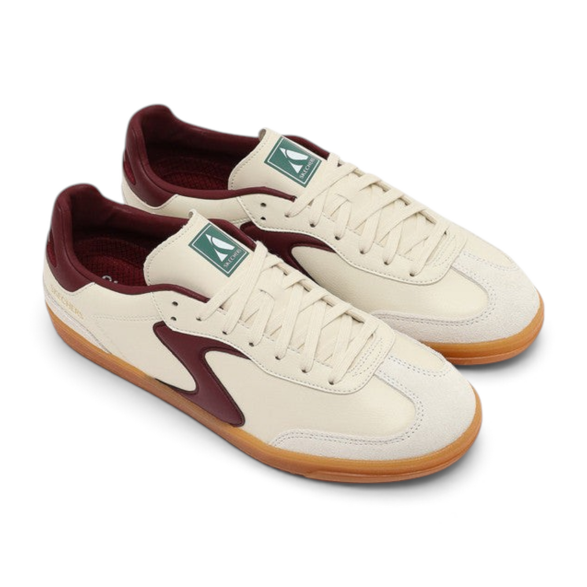 FRG Skechers Hotshot lace-up court sneakers in natural cream and burgundy with a gum rubber sole