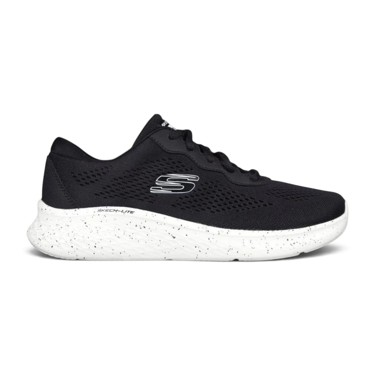 FRG Skechers Skech-Lite Pro black and white vegan lace-up sneaker with engineered mesh and speckled foam sole
