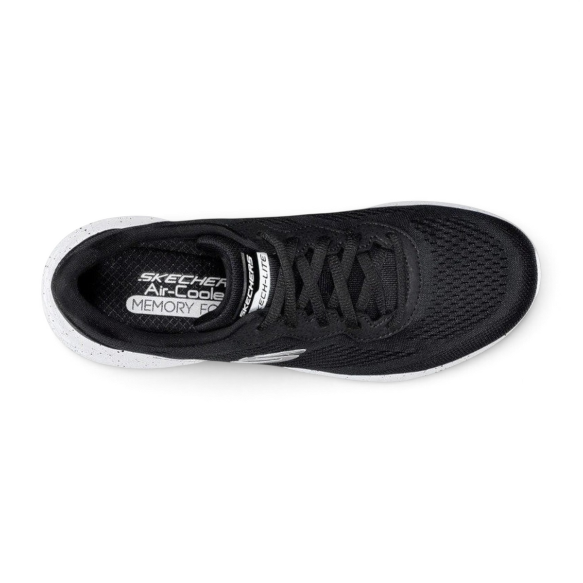 FRG Skechers Skech-Lite Pro Broadside black and white vegan lace-up sneaker with mesh upper, top-down view