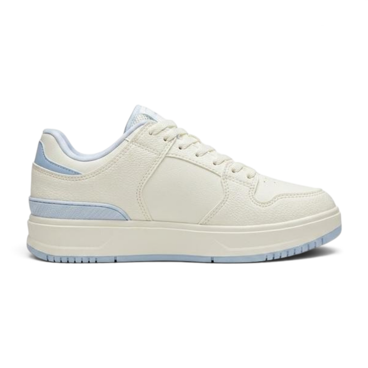FRG ANTA X-Game platform sneaker in textured off-white leather with light blue sole and logo accents