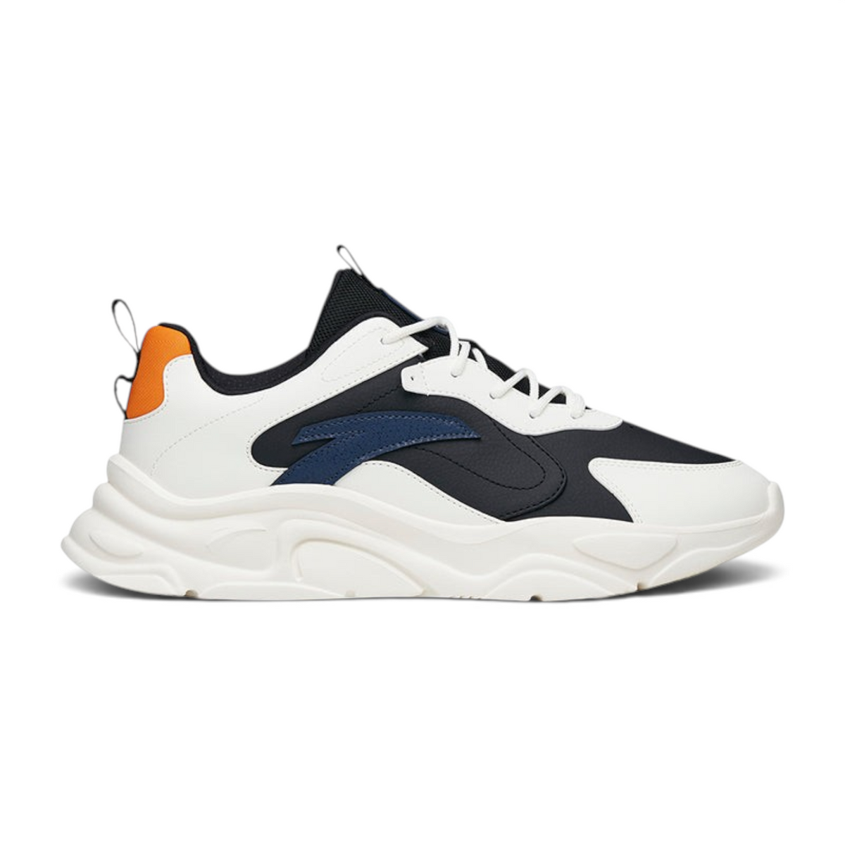 FRG ANTA Little Millennium 2 casual sneakers in black, white, and orange with mesh and synthetic leather panels.