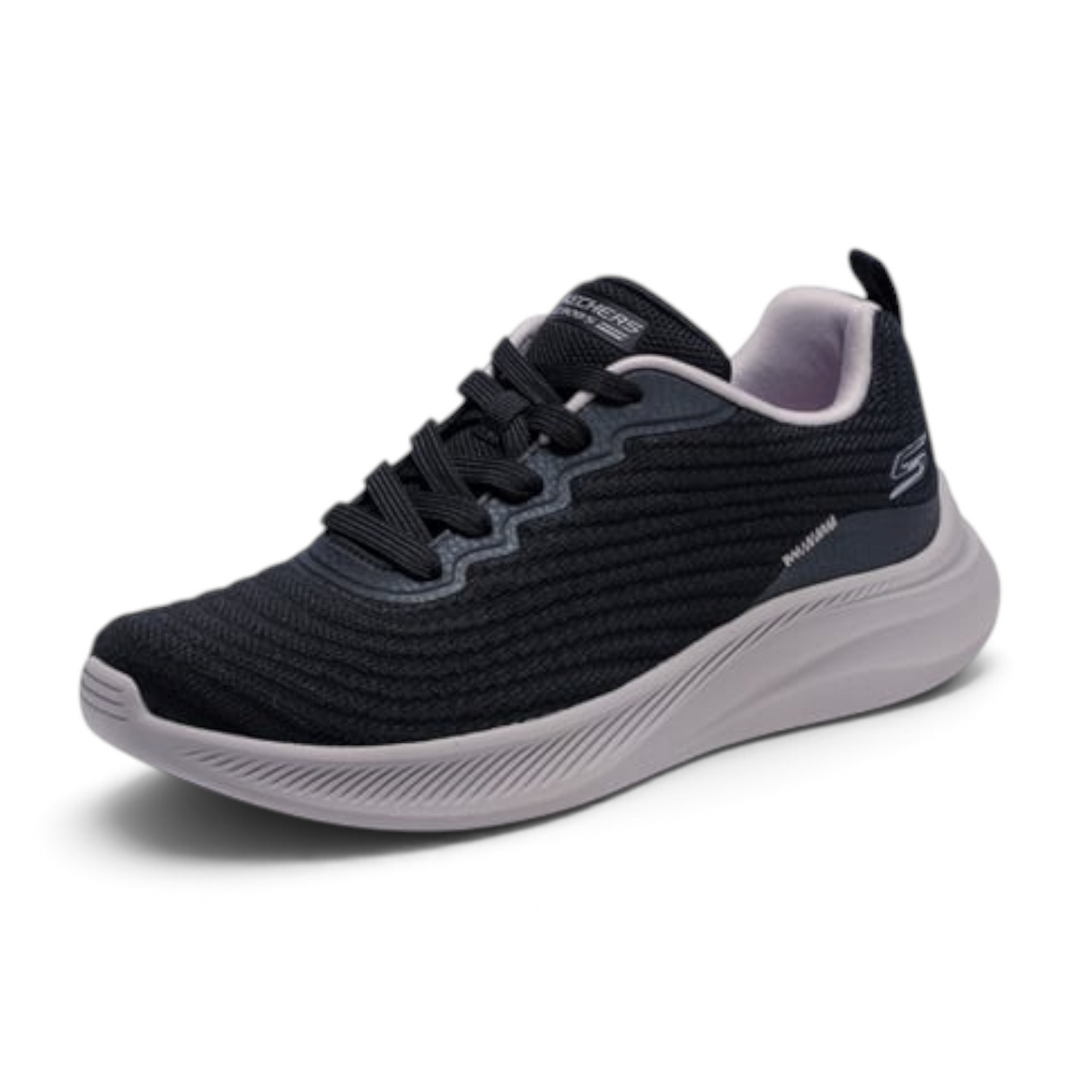 FRG BOBS MODA FLEX black athletic sneaker with a textured knit upper and a comfortable light grey cushioned sole
