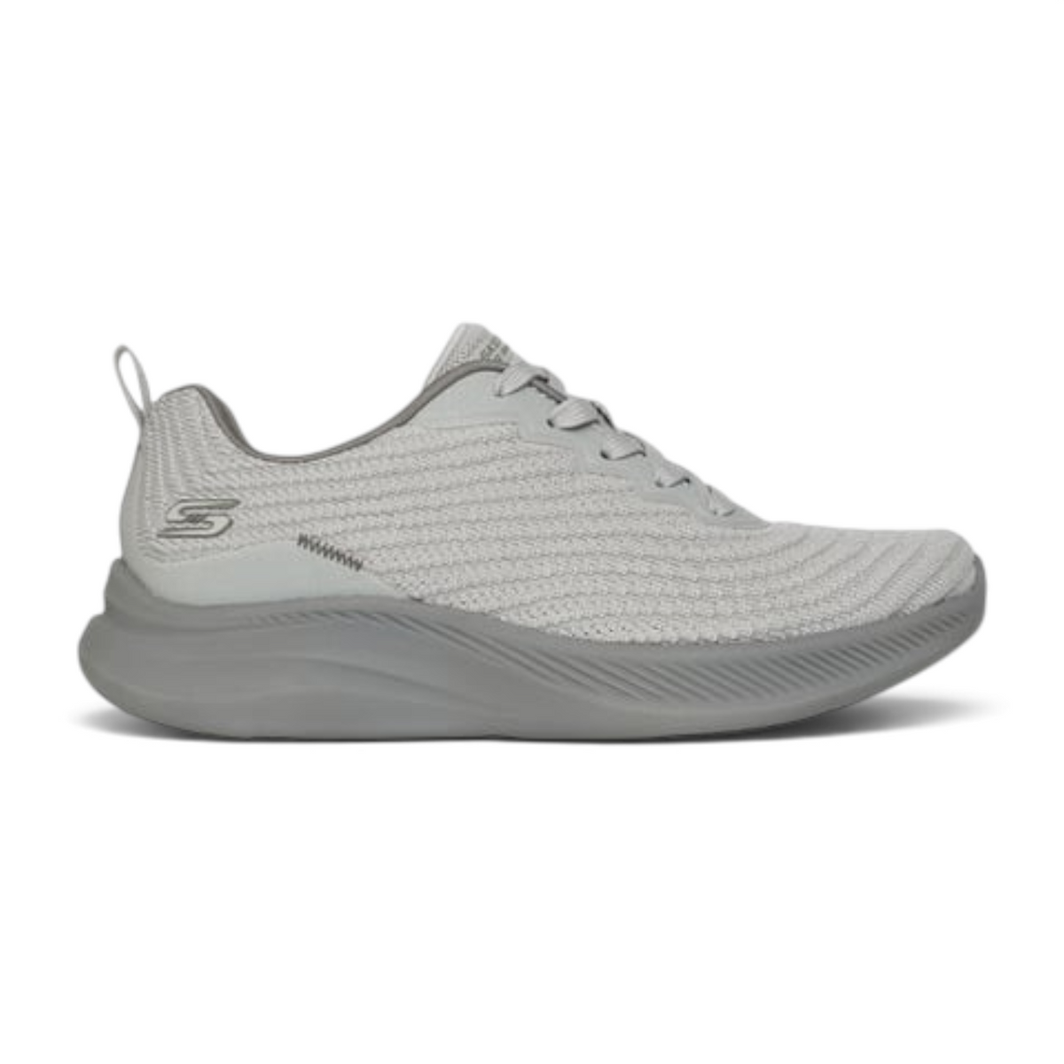 FRG BOBS Moda Flex Mellow Dawn light grey knit sneaker with a cushioned midsole and lace-up design