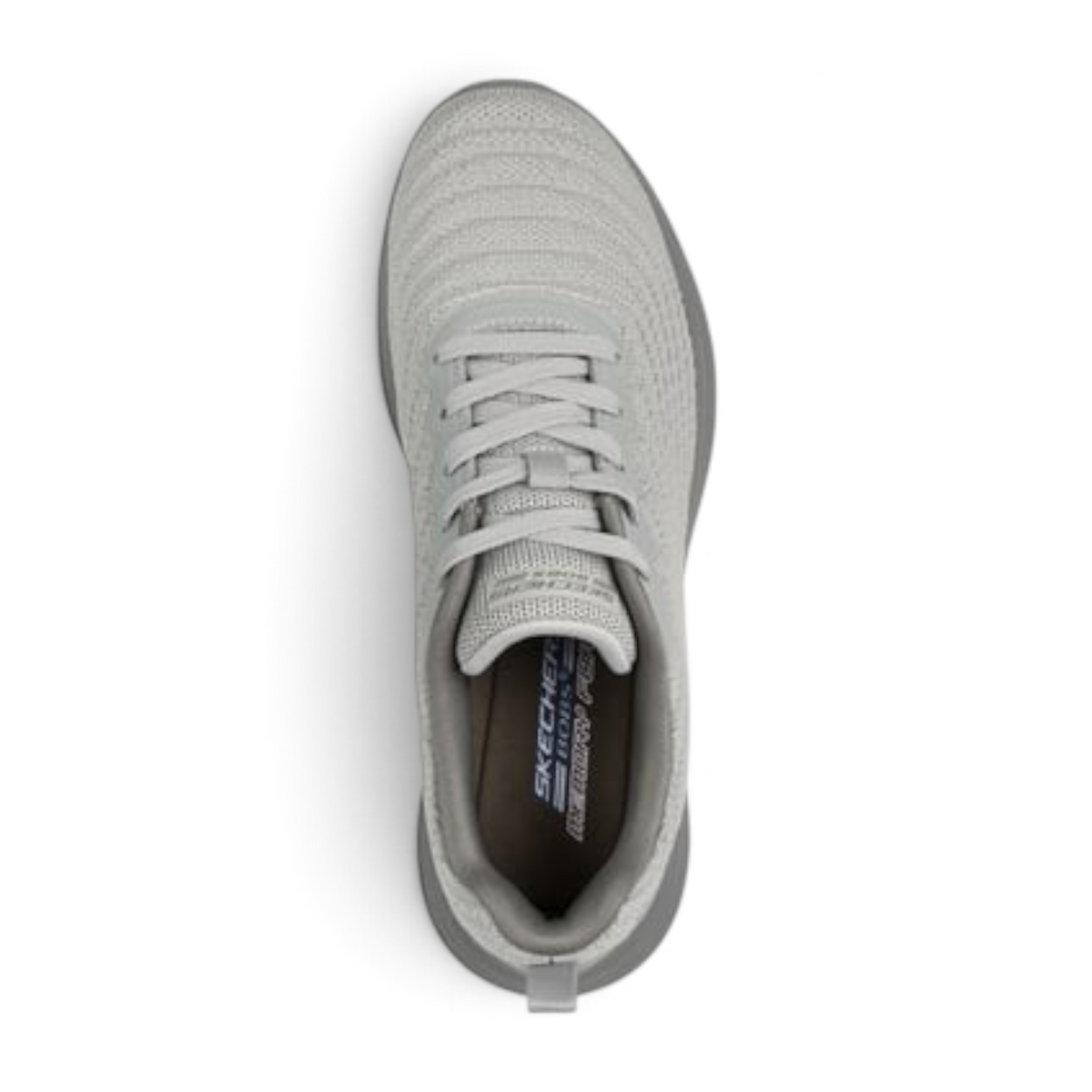 FRG BOBS MODA FLEX MELLOW DAWN light grey mesh lace-up sneaker with cushioned insole, top-down view