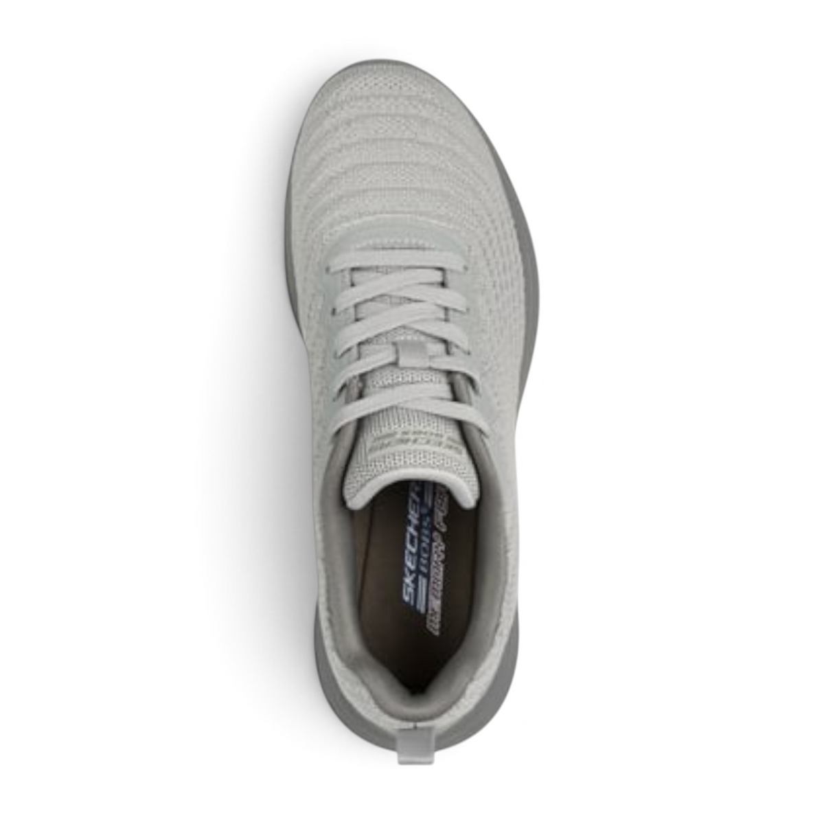 FRG BOBS MODA FLEX MELLOW DAWN light grey mesh lace-up sneaker with cushioned insole, top-down view