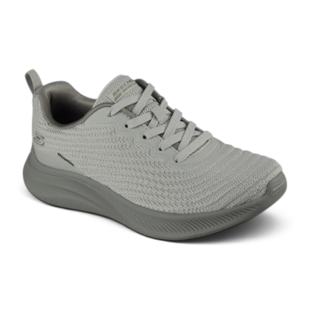 FRG BOBS Moda Flex Mellow Dawn light grey athletic sneaker with a breathable knit upper and cushioned sole