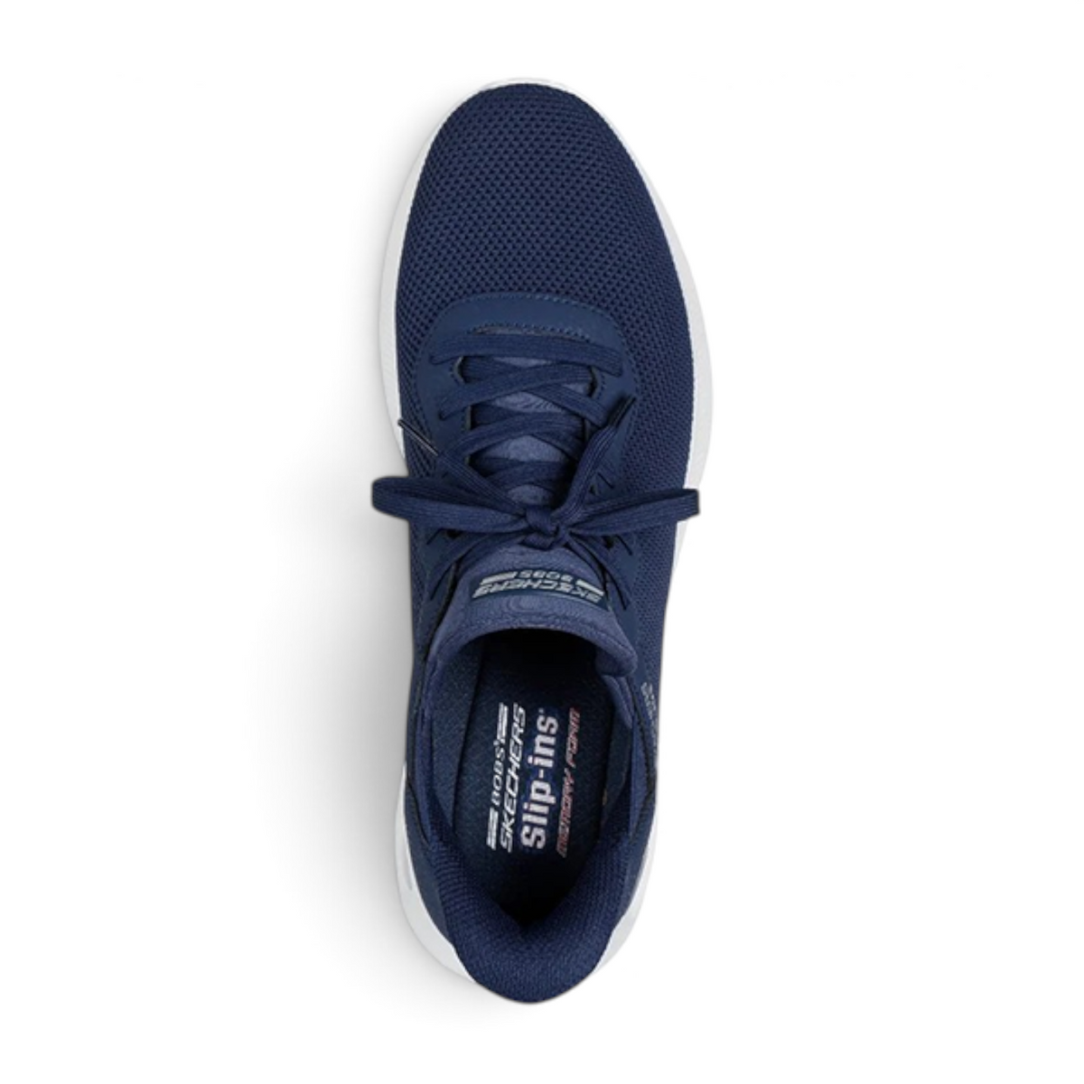 FRG BOBS UNITY navy blue mesh slip-in sneakers with memory foam insoles, top-down view