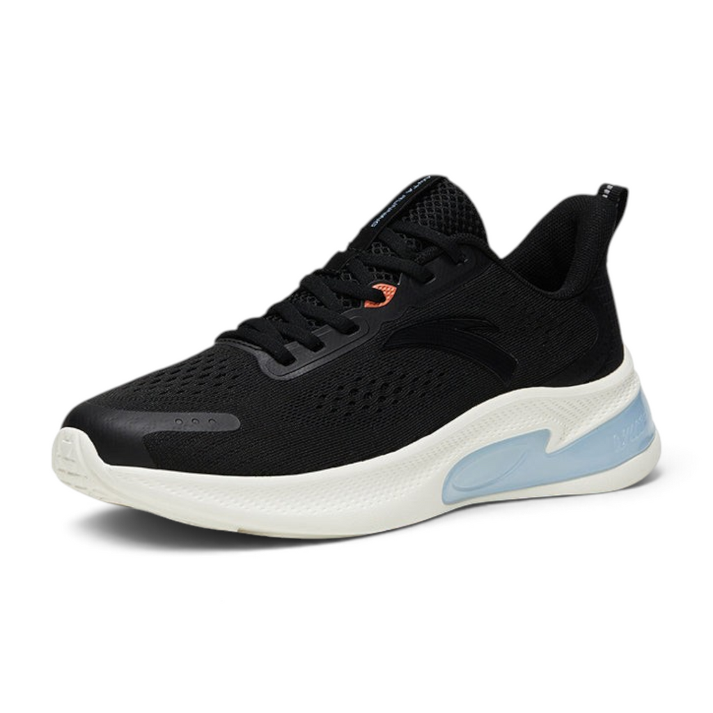 FRG ANTA A-JELLY black running shoes with breathable mesh upper, TPU overlays, and cushioned white midsole