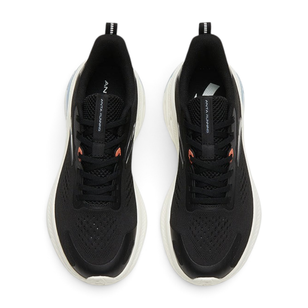 FRG ANTA A-JELLY black running shoes with breathable mesh upper and cushioned midsole, top-down view