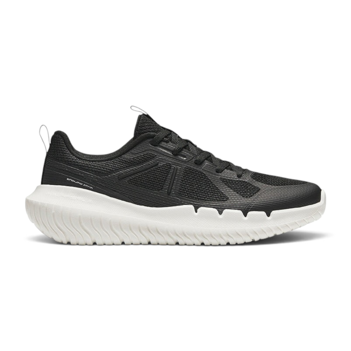FRG cross-training shoes in black with a thick white cushioned sole and breathable mesh upper for athletic performance