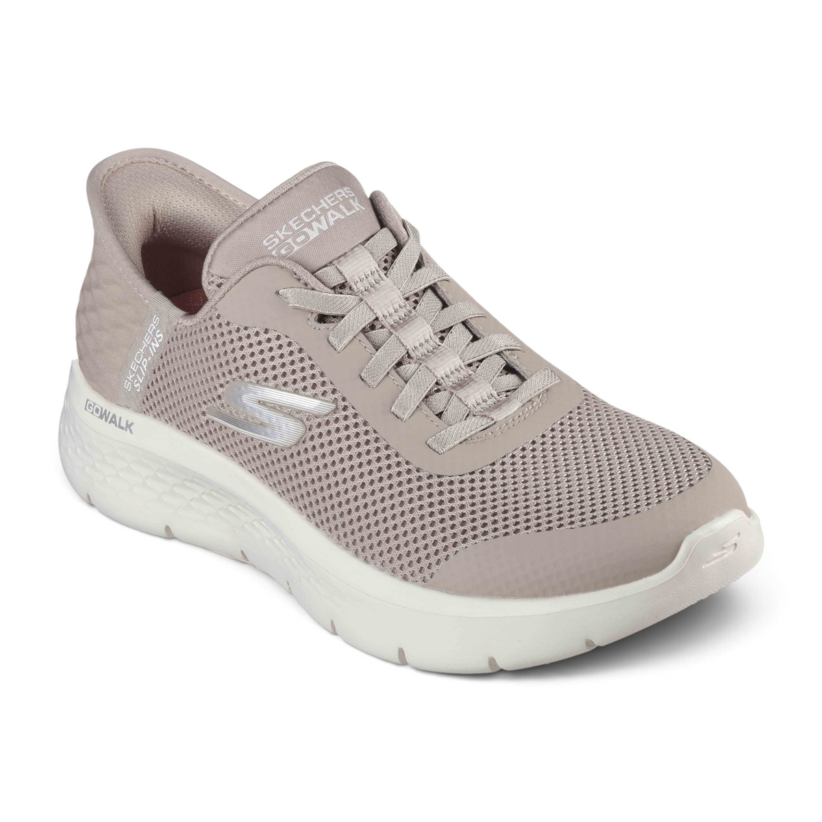 FRG GO WALK FLEX - GRAND ENTRY taupe mesh slip-on walking sneaker with white cushioned sole and silver logo detail