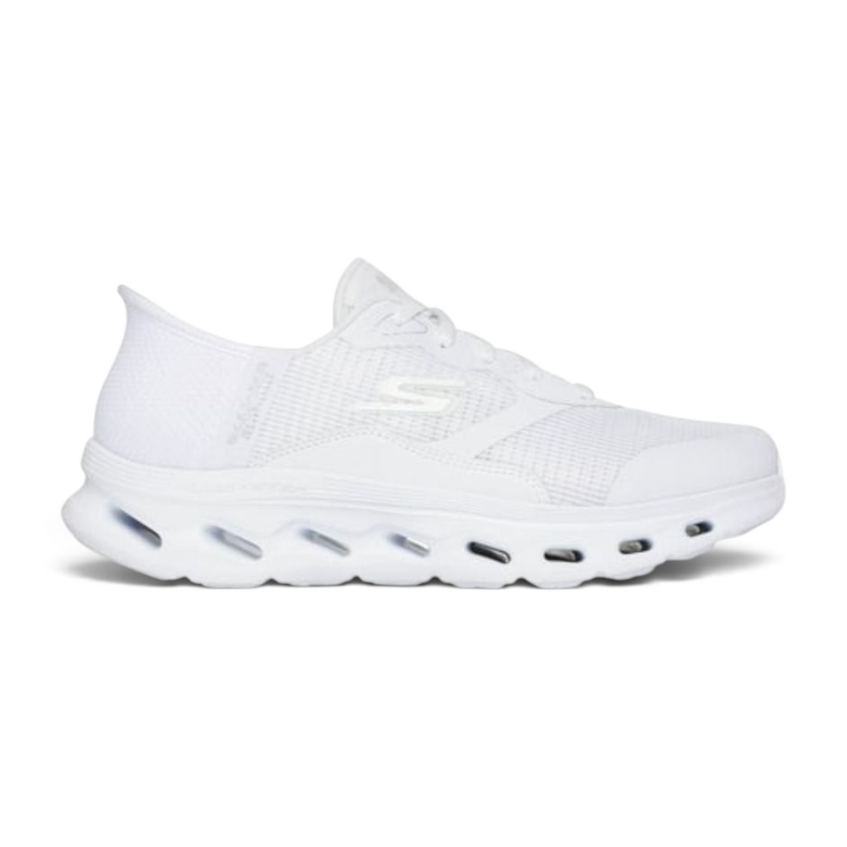 FRG Skechers GO Walk Glide-Step 2.0 Belah white athletic slip-on sneaker with breathable mesh and cushioned midsole
