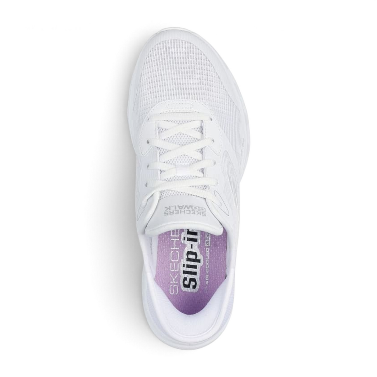 FRG Skechers GO Walk Glide-Step 2.0 Belah white athletic slip-on shoe, top view showing breathable mesh design.