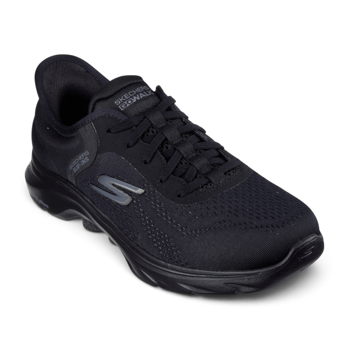 FRG Skechers Slip-ins Go Walk 7 Valin black athletic walking shoe with breathable mesh upper and cushioned sole