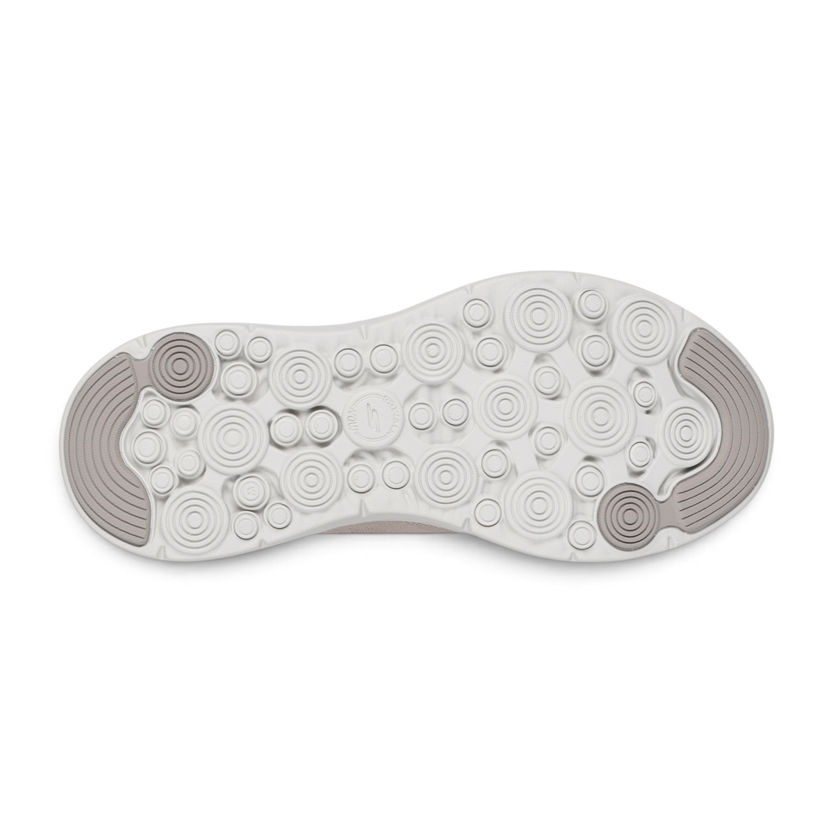FRG GO WALK NOW ELIANA sneaker outsole featuring a white and grey circular traction pattern for walking comfort