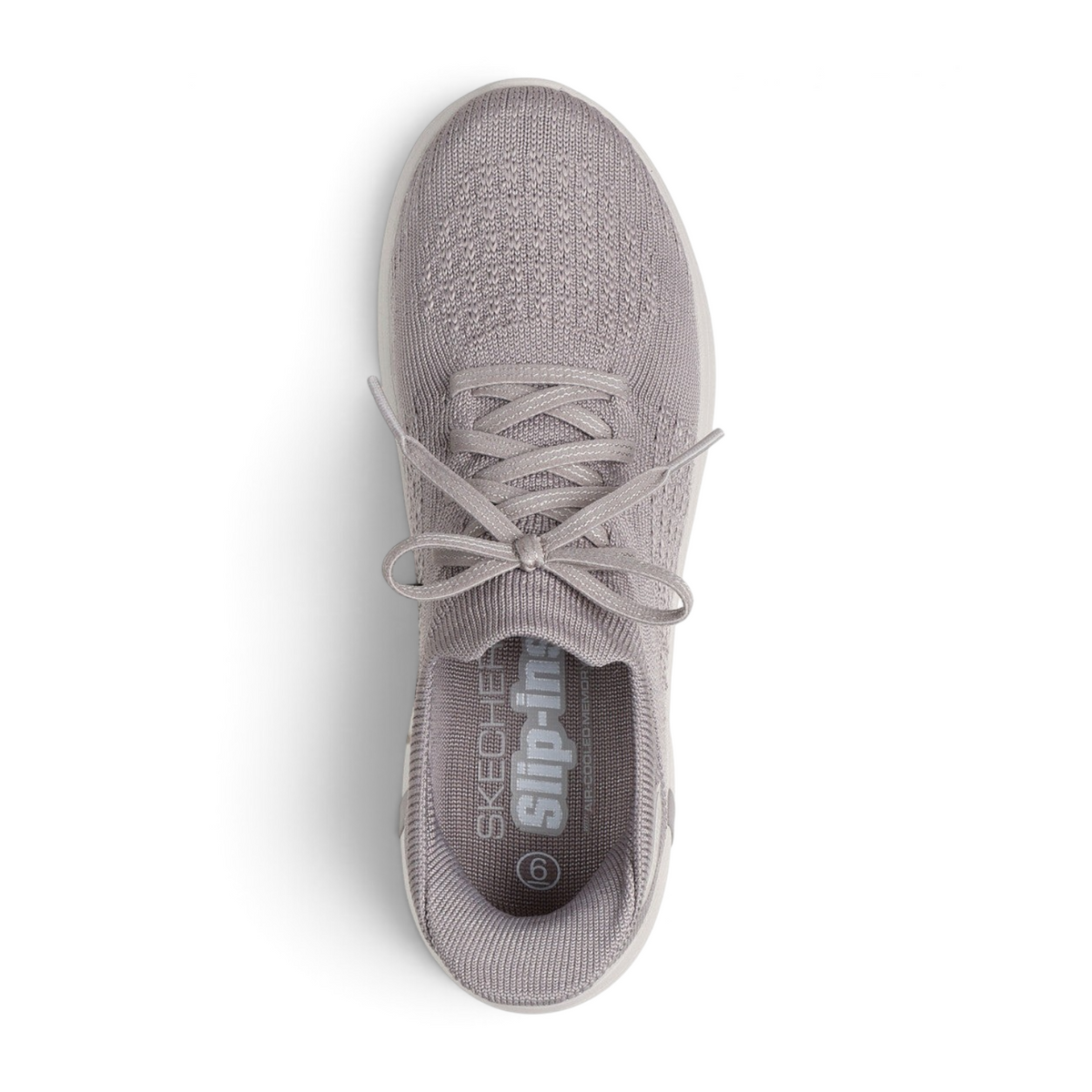 FRG Skechers ON-THE-GO Swift taupe knit slip-on sneaker with lightweight ULTRA GO cushioning, top view