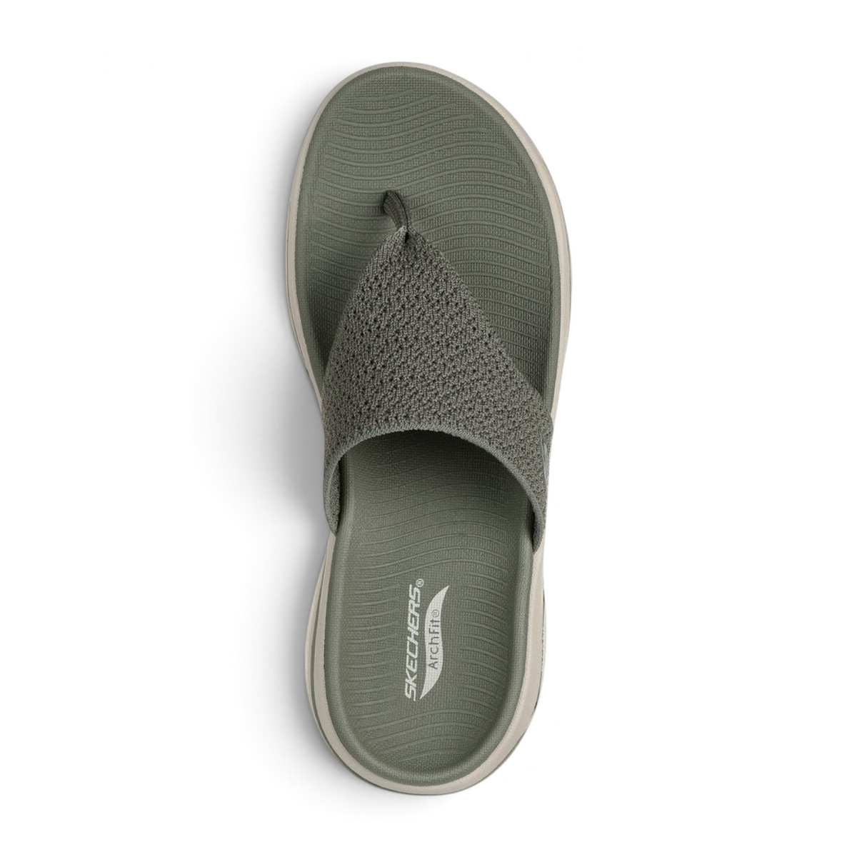 FRG Skechers GO WALK Arch Fit Weekender thong sandal in olive green with a soft knit mesh upper and cushioned footbed