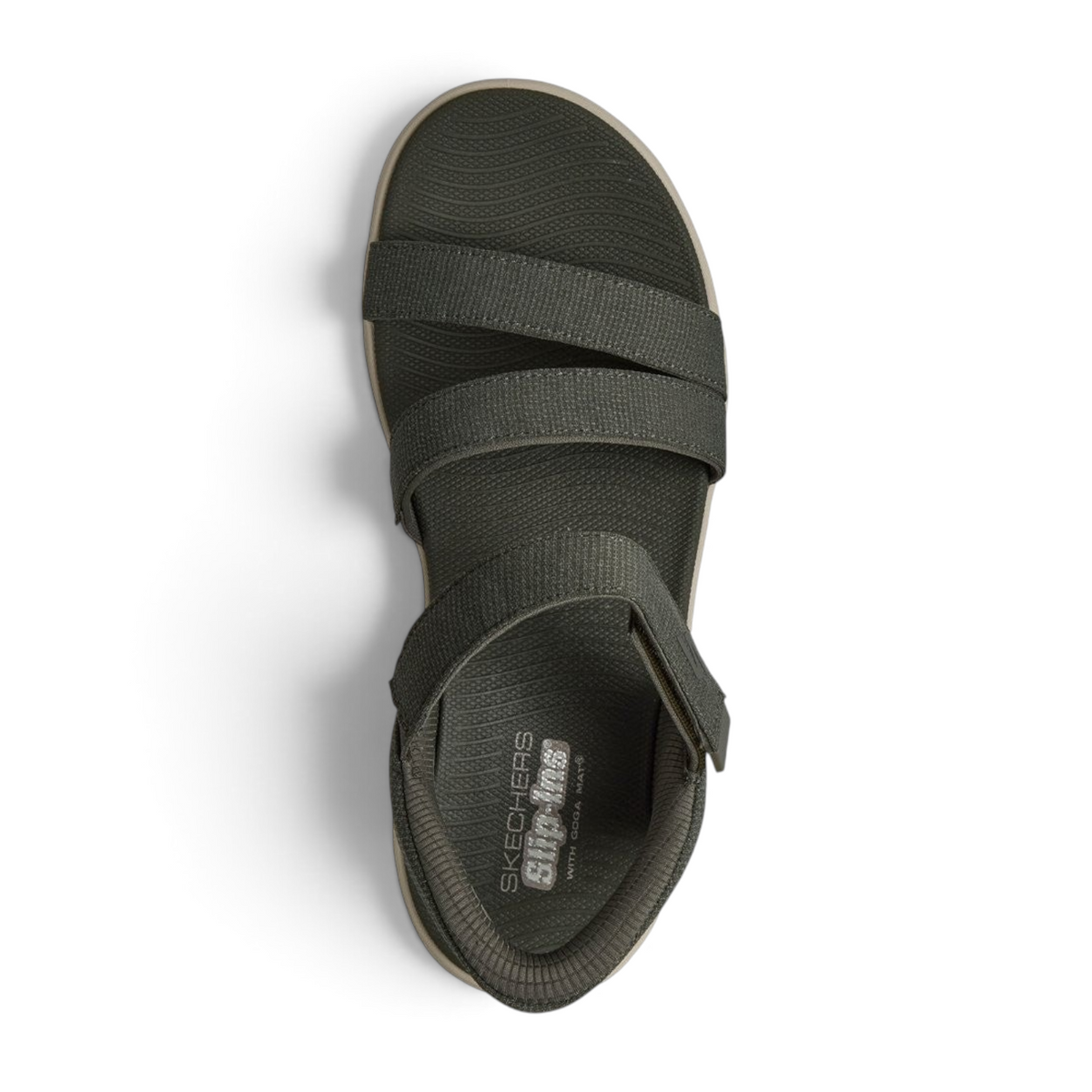 FRG Skechers GO WALK Glide-Step 2.0 Ella olive green vegan quarter-strap sandal with mesh upper and slip-in design