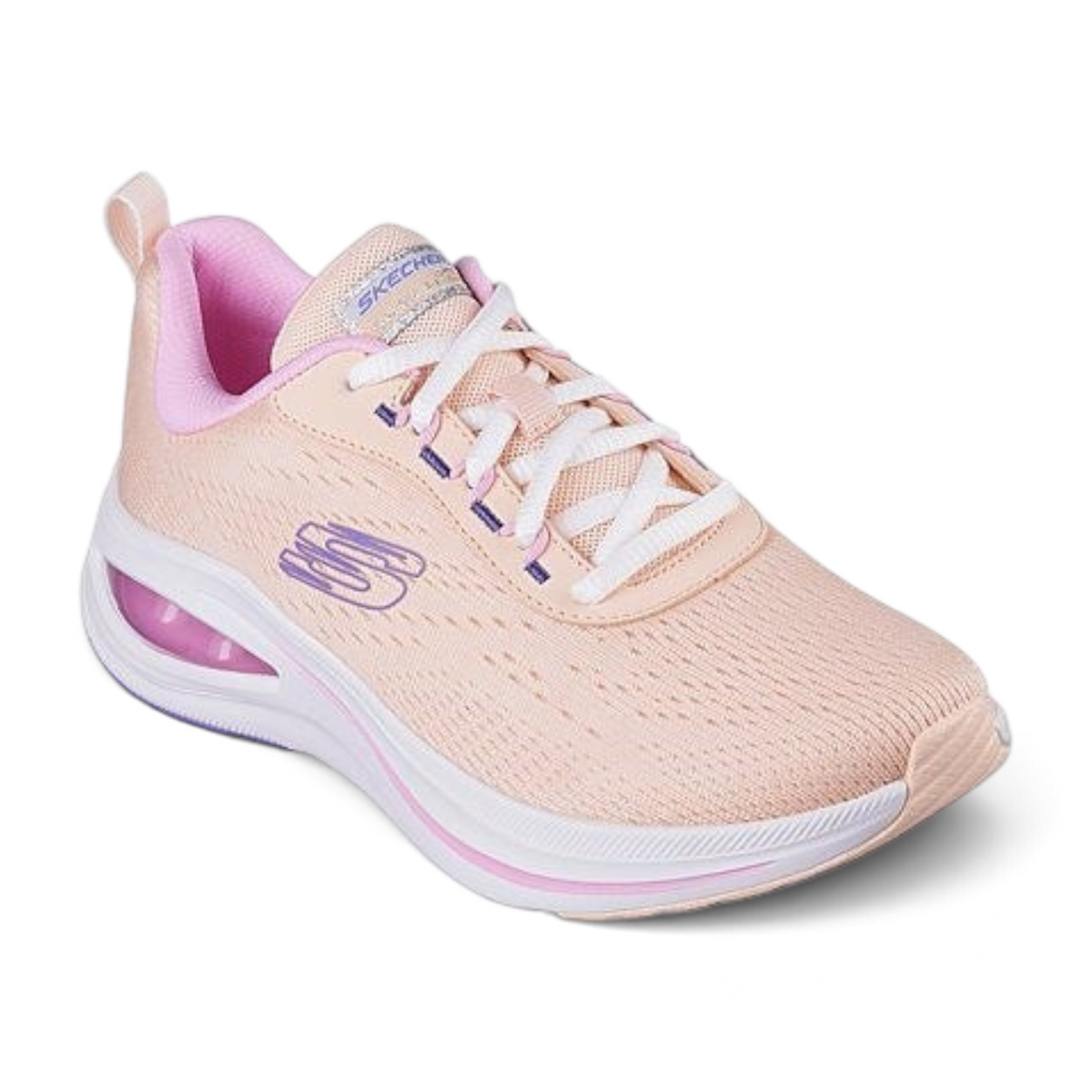 FRG Skechers AIR META - AIRED OUT peach mesh sneaker with white laces and purple accents