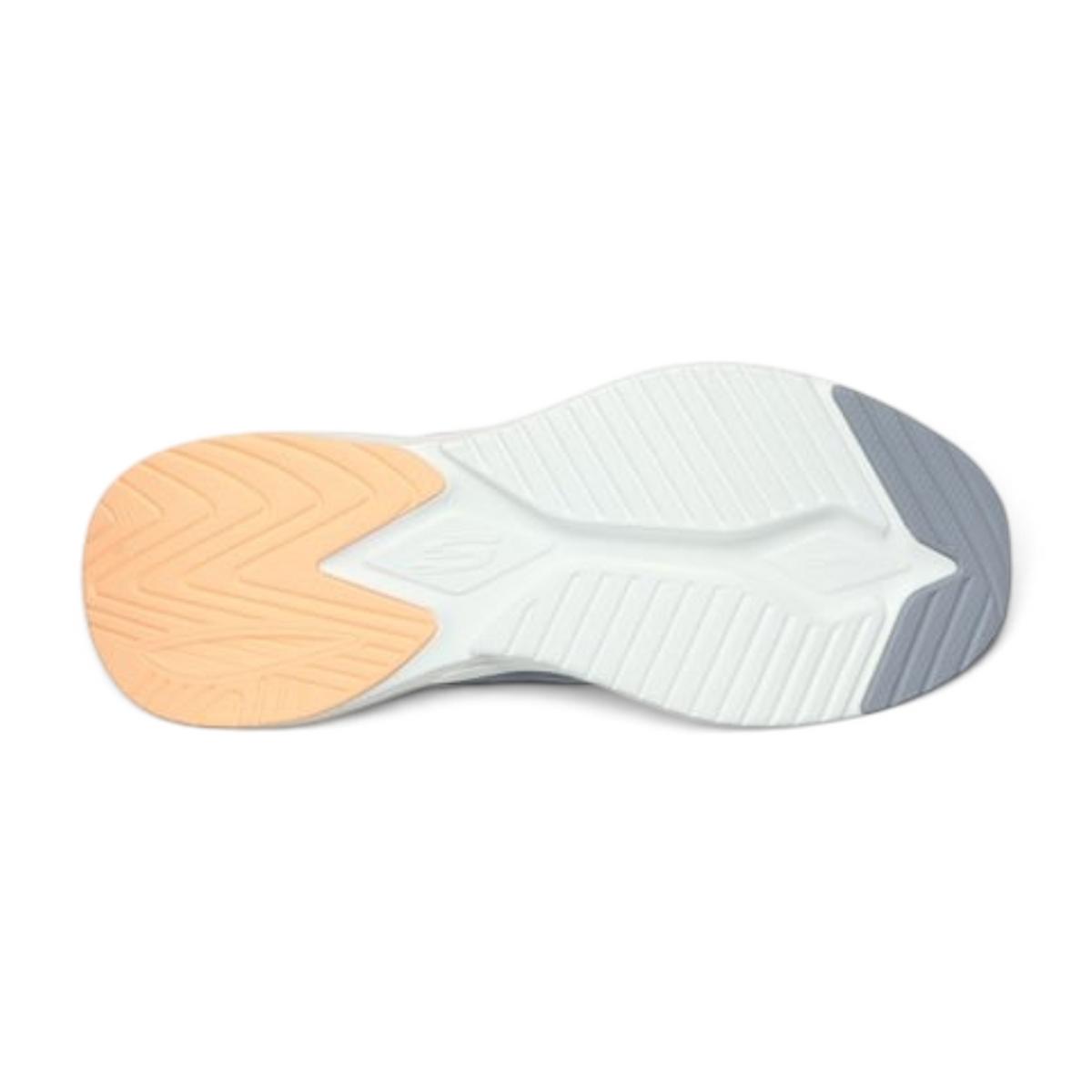 FRG Skechers Skech-Air Meta Aired Out athletic shoe featuring a peach and grey patterned rubber outsole