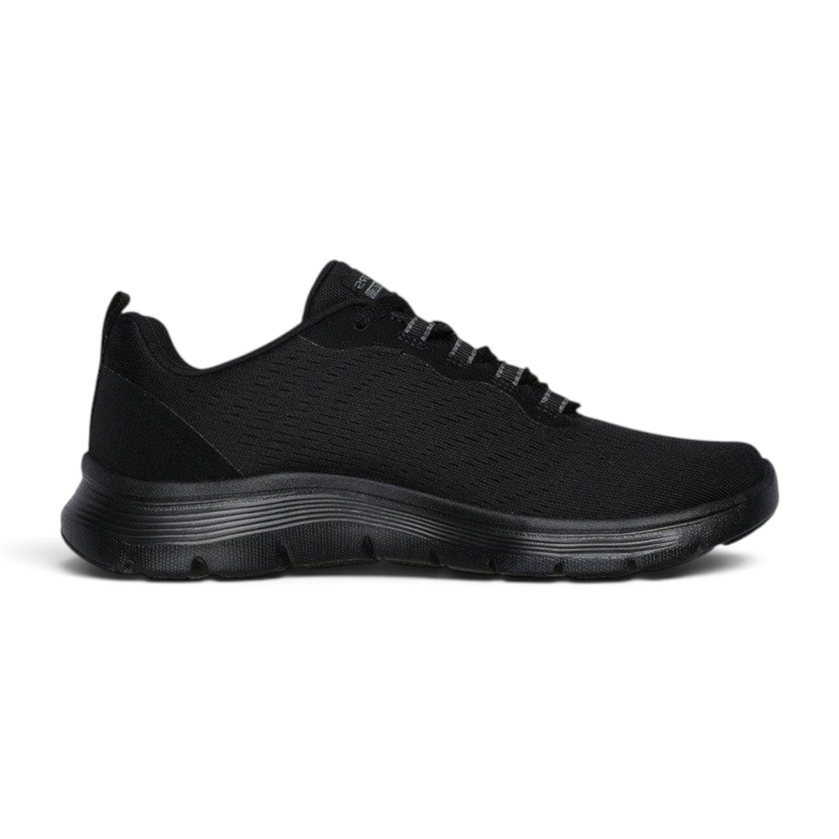 FRG Skechers Flex Appeal 5.0 black vegan lace-up sneaker with engineered mesh upper and cushioned midsole