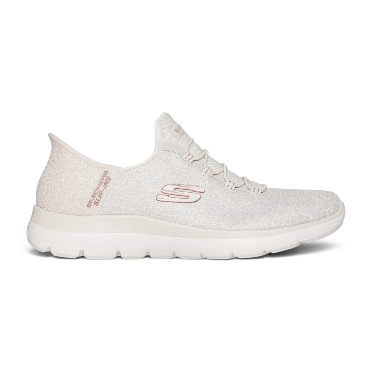 FRG Skechers Summits Natural slip-on sneaker with iridescent mesh upper and cushioned memory foam insole