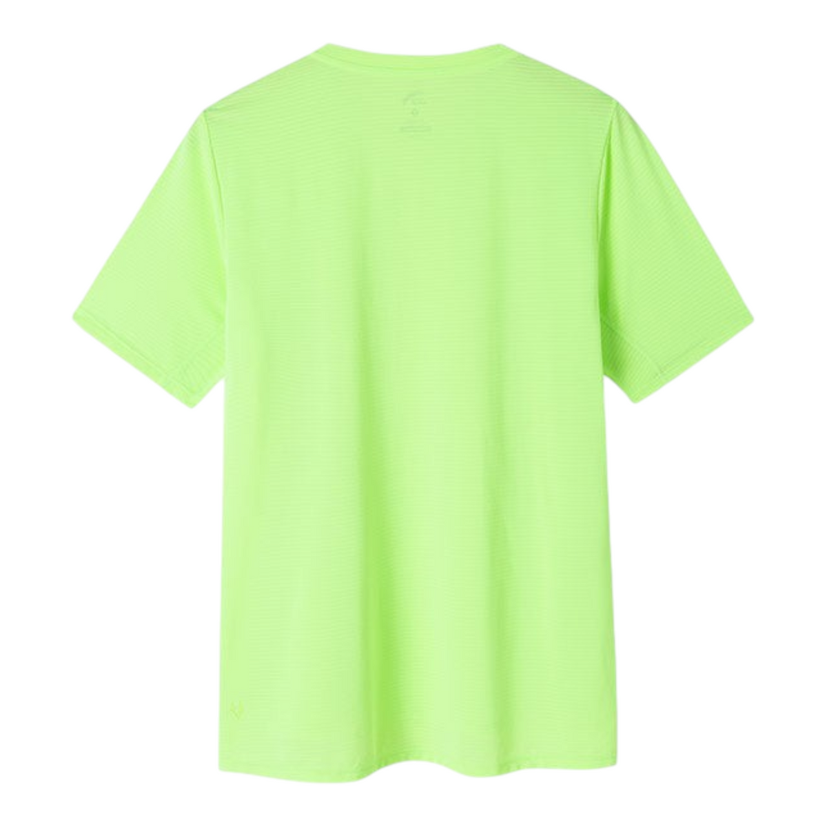 Back view of the FRG ANTA Racing Challenges fluorescent green short sleeve running t-shirt with moisture-wicking fabric