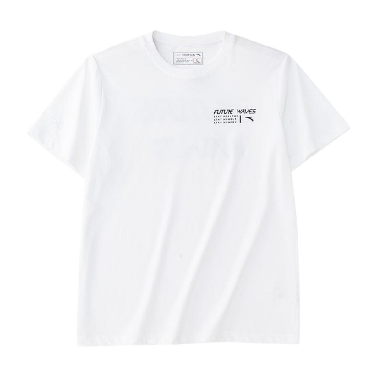 FRG white short sleeve cotton t-shirt featuring a small black Future Waves graphic on the chest