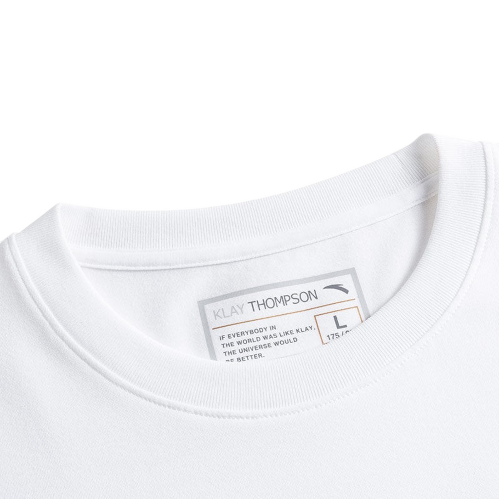 FRG white short sleeve t-shirt featuring a Klay Thompson graphic label on the inner neck
