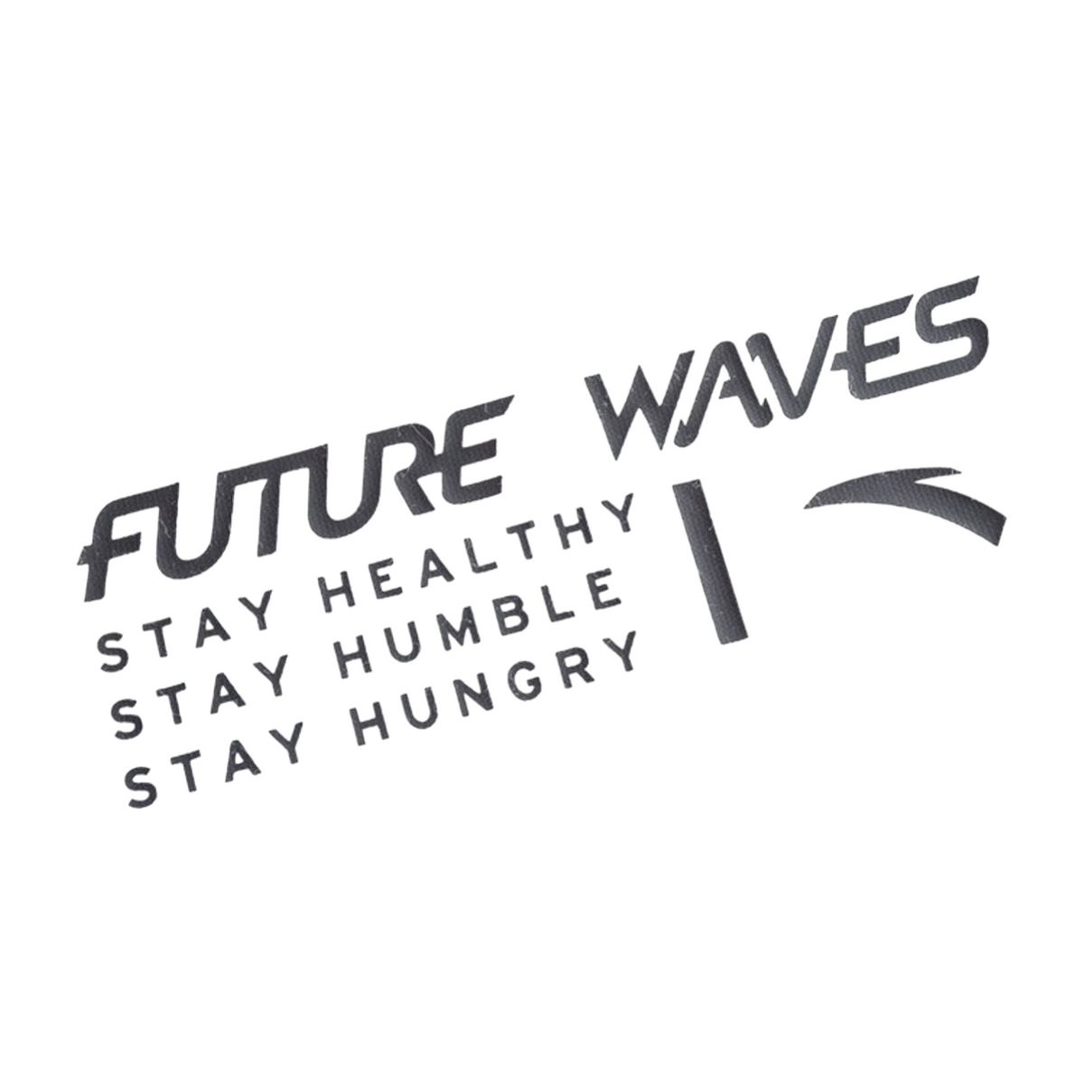 FRG white short sleeve t-shirt featuring black Future Waves graphic print with Stay Healthy Humble Hungry text