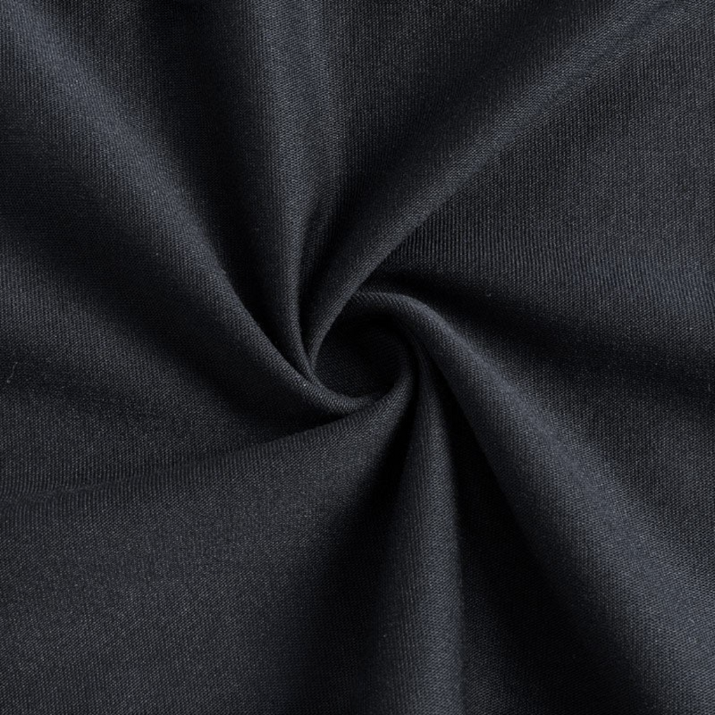 Close-up of smooth black cotton fabric texture from a FRG SS TEE short sleeve shirt