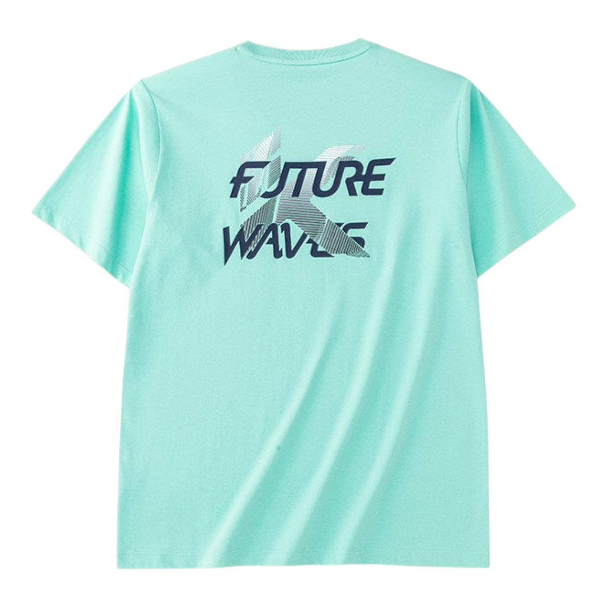FRG mint green short sleeve t-shirt featuring a dark blue Future Waves graphic print on the back
