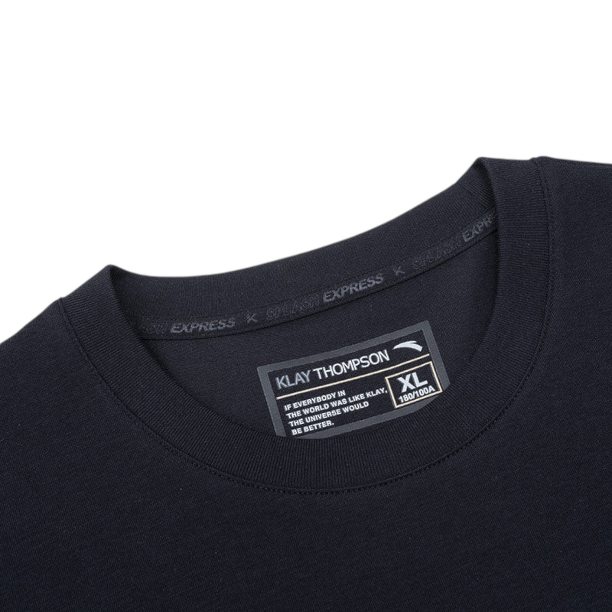 FRG ANTA black basketball t-shirt featuring a Klay Thompson inner neck label and breathable cotton blend fabric.