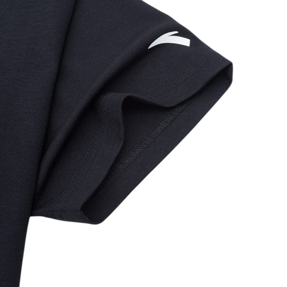 FRG ANTA black basketball short sleeve t-shirt sleeve detail with white logo print