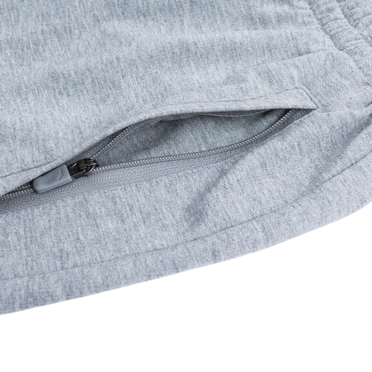 FRG ANTA knit half pants in heather grey featuring a secure zippered pocket with a soft cotton blend fabric