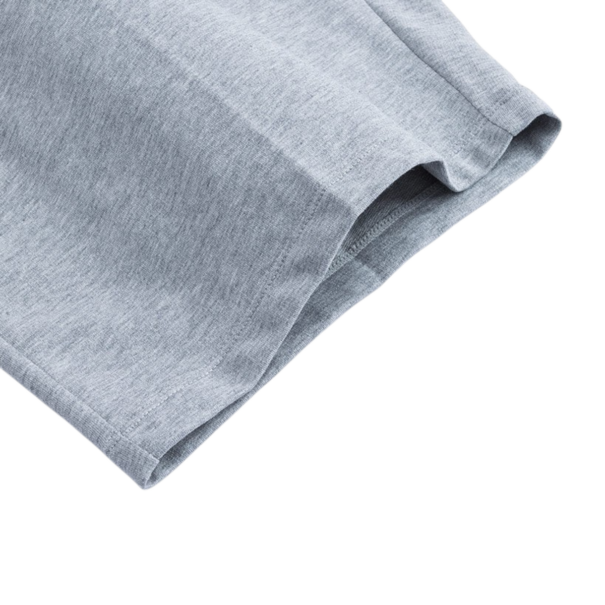 FRG ANTA knit half pants in heather grey cotton blend fabric showing the hem and soft texture
