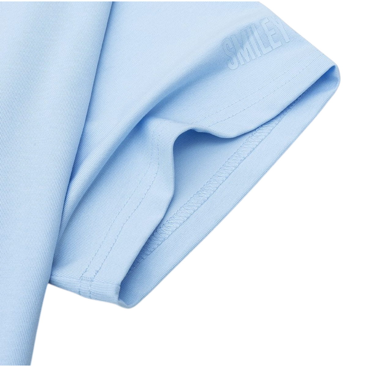 FRG ANTA A-Antiseptic EcoCozy blue short sleeve t-shirt with subtle embossed SMILEY detail on the sleeve