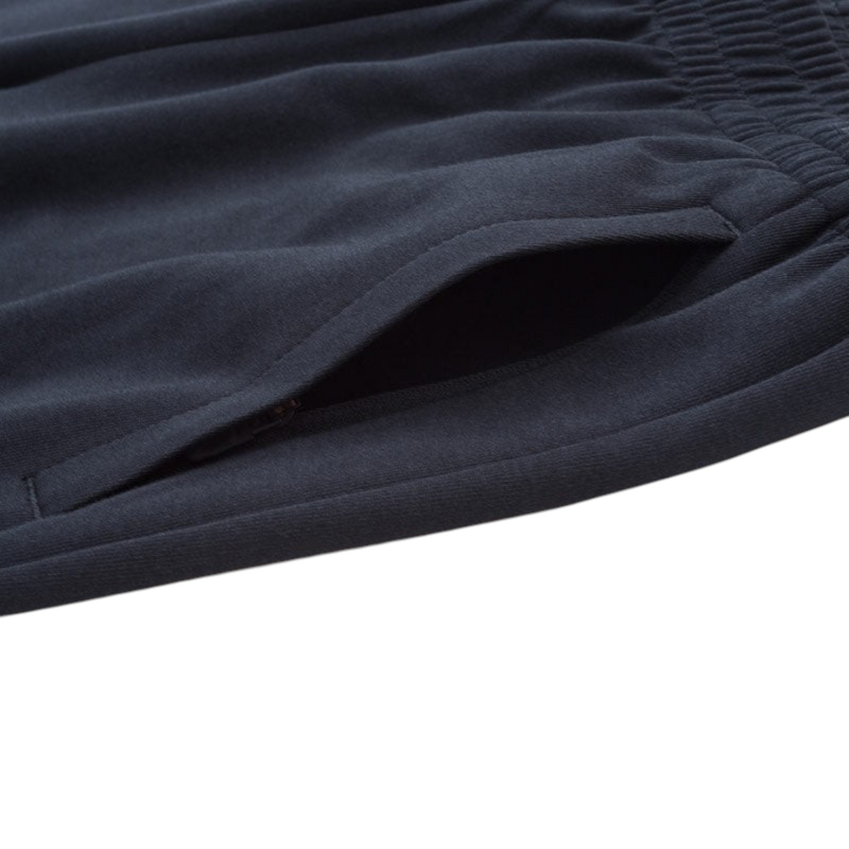 FRG ANTA black knit track pants featuring a comfortable elastic waistband and a convenient side pocket detail.