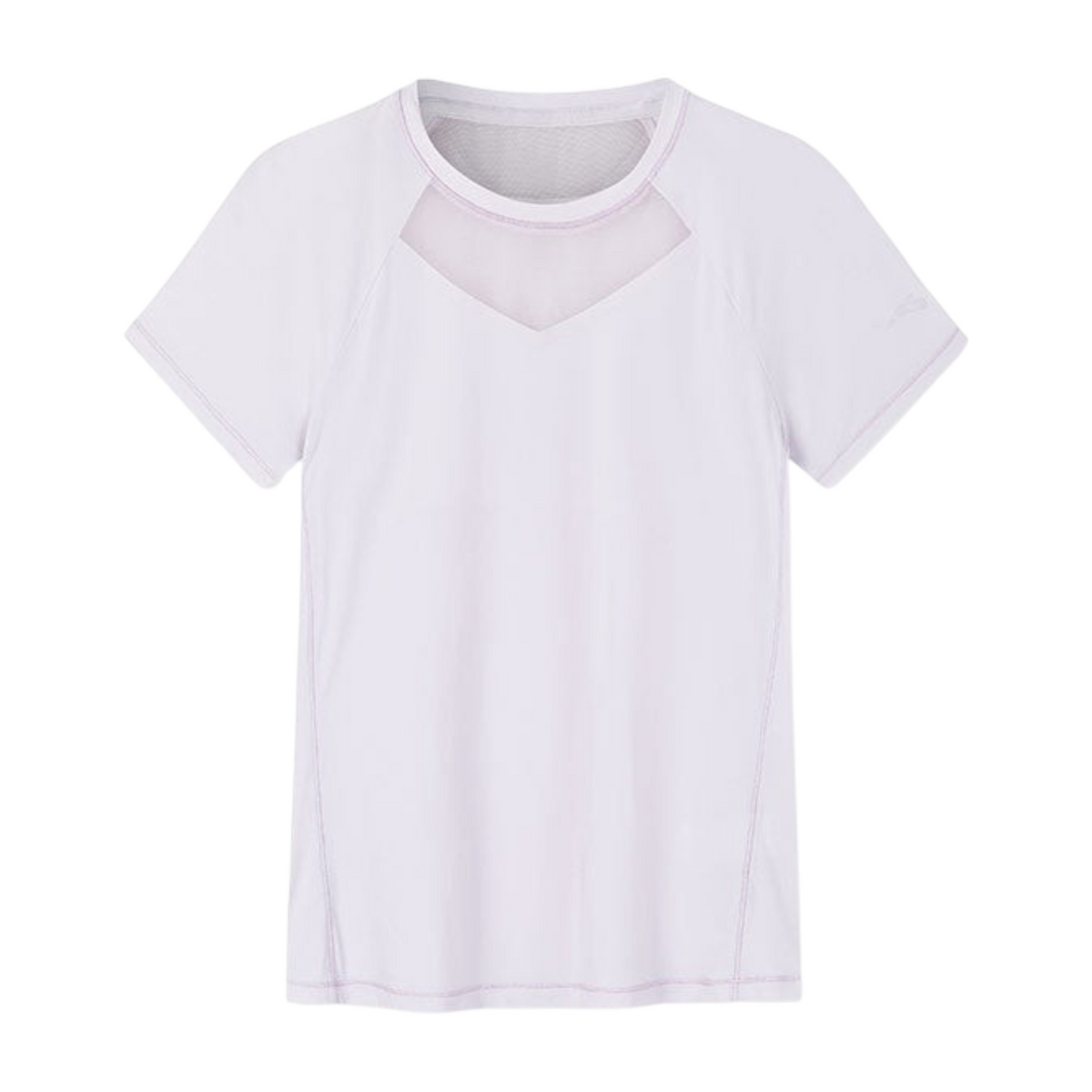 FRG short sleeve athletic t-shirt in light lavender with a mesh cutout neckline detail