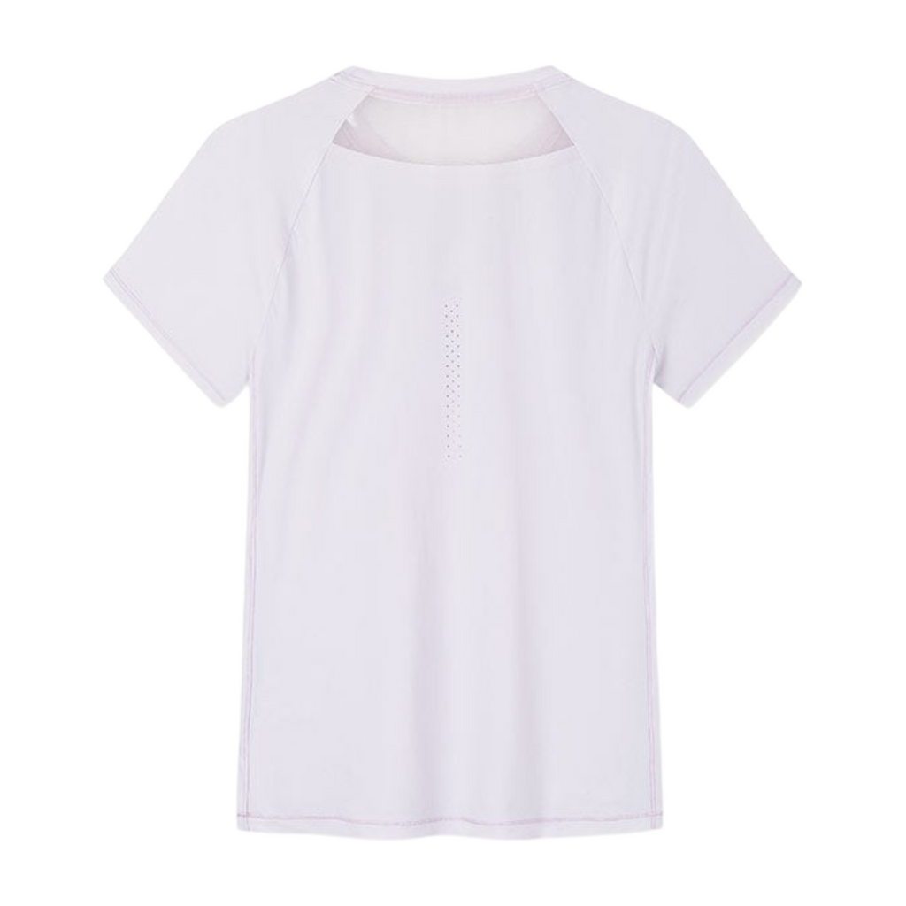 Back view of a light purple FRG SS TEE featuring a breathable mesh panel at the neckline and perforated detailing.