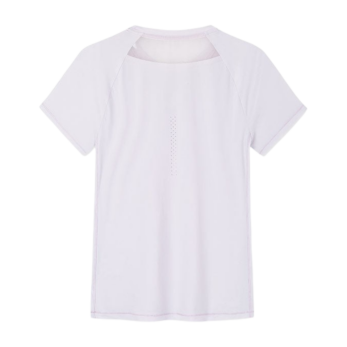Back view of a light purple FRG SS TEE featuring a breathable mesh panel at the neckline and perforated detailing.