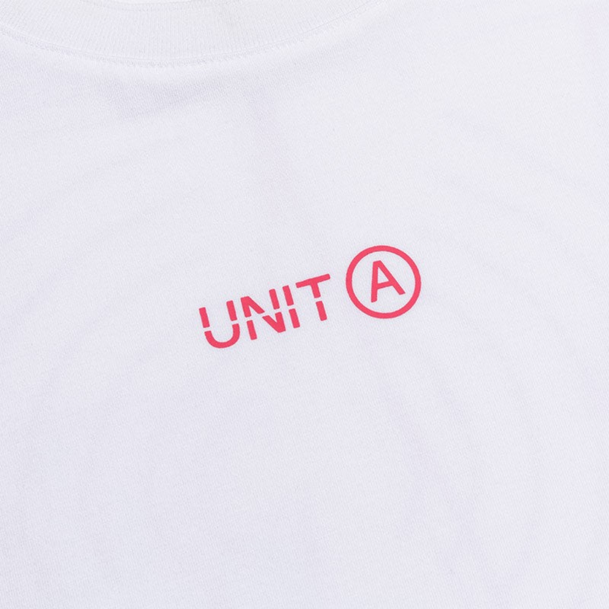 FRG ANTA Sorona snow white cross training t-shirt featuring a red UNIT A graphic print on the chest
