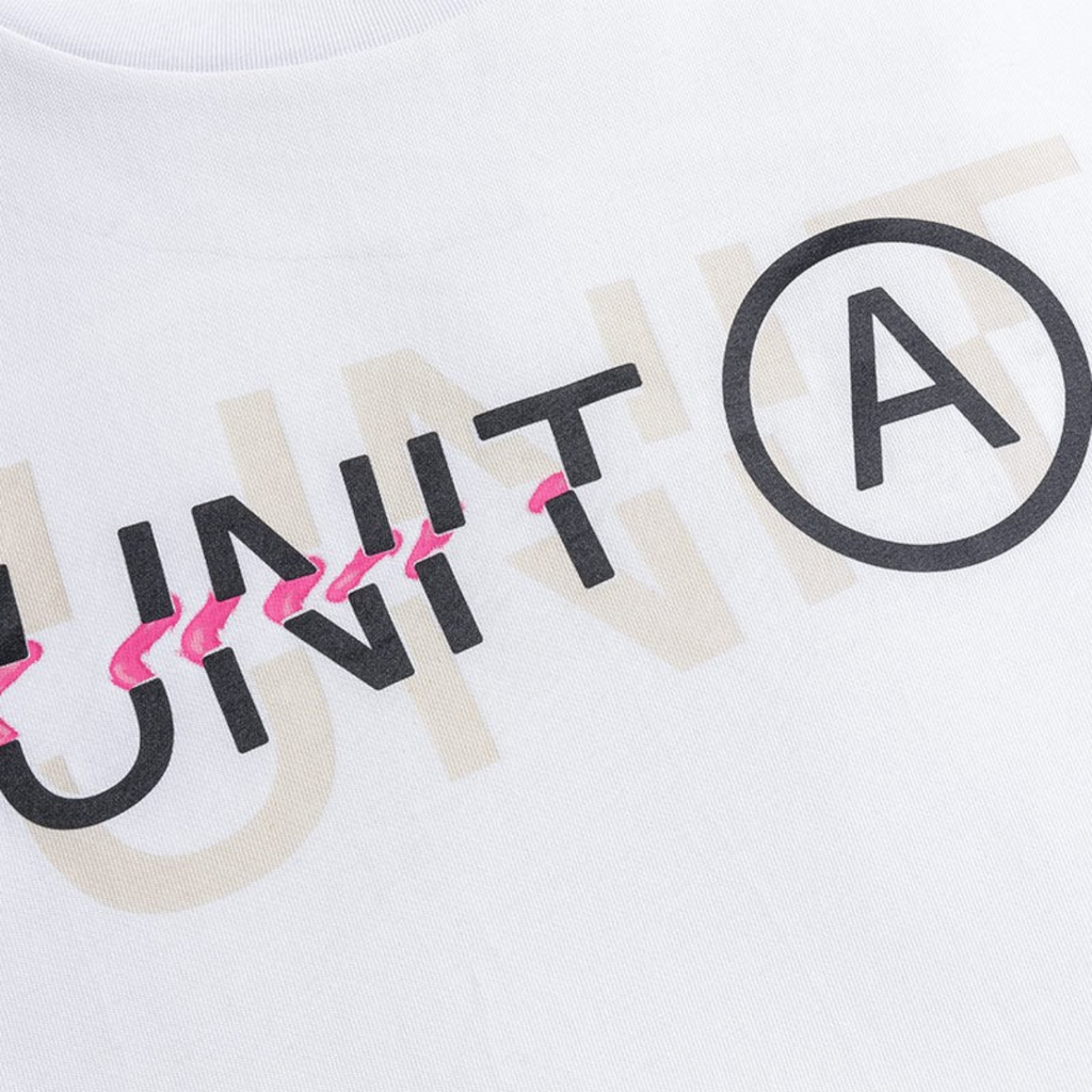 FRG ANTA Sorona Plus snow white short sleeve training t-shirt with black and pink graphic logo detail