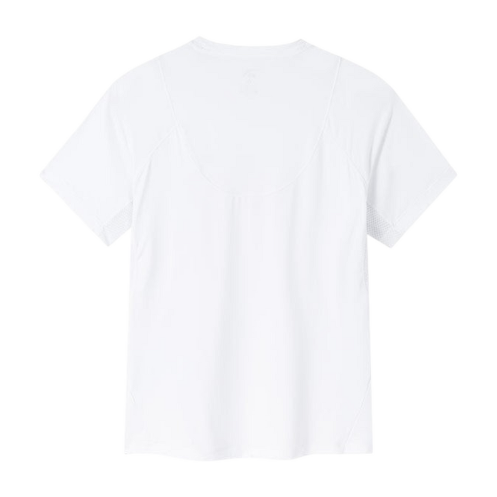 FRG white short sleeve athletic t-shirt with mesh panel details on the back view