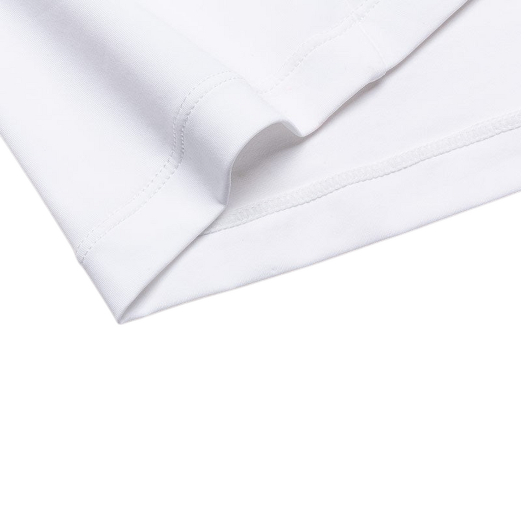 Close-up of the white hem and stitching on a FRG SS TEE short sleeve shirt