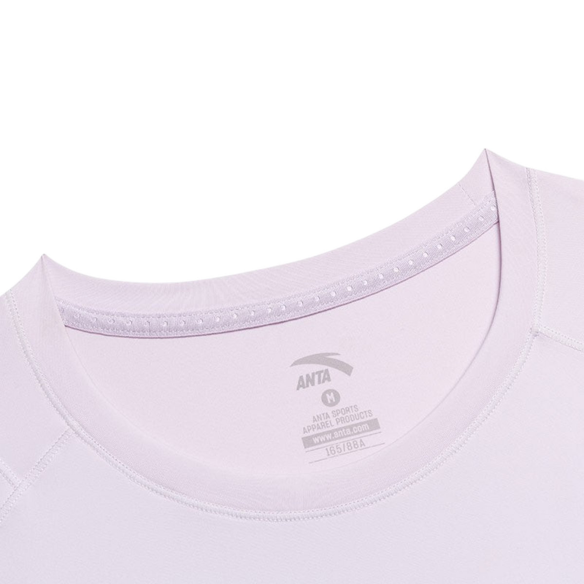 FRG light purple short sleeve athletic t-shirt with a crew neckline and interior branding details